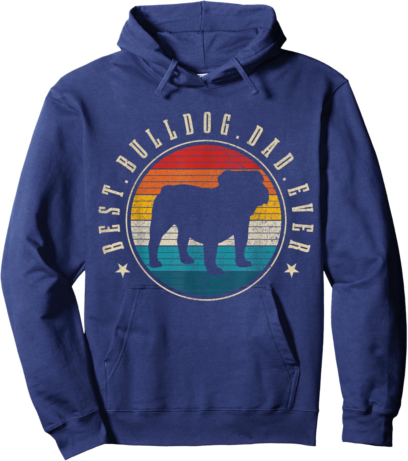 Best Bulldog Dad Ever Funny Vintage Dog English Bulldog Hoodie - Hoodie | Navy