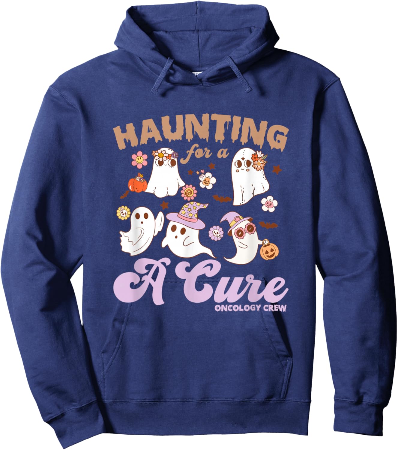 Oncology Nurse Halloween, Haunting For A Cure Oncology Crew Hoodie - Hoodie | Navy