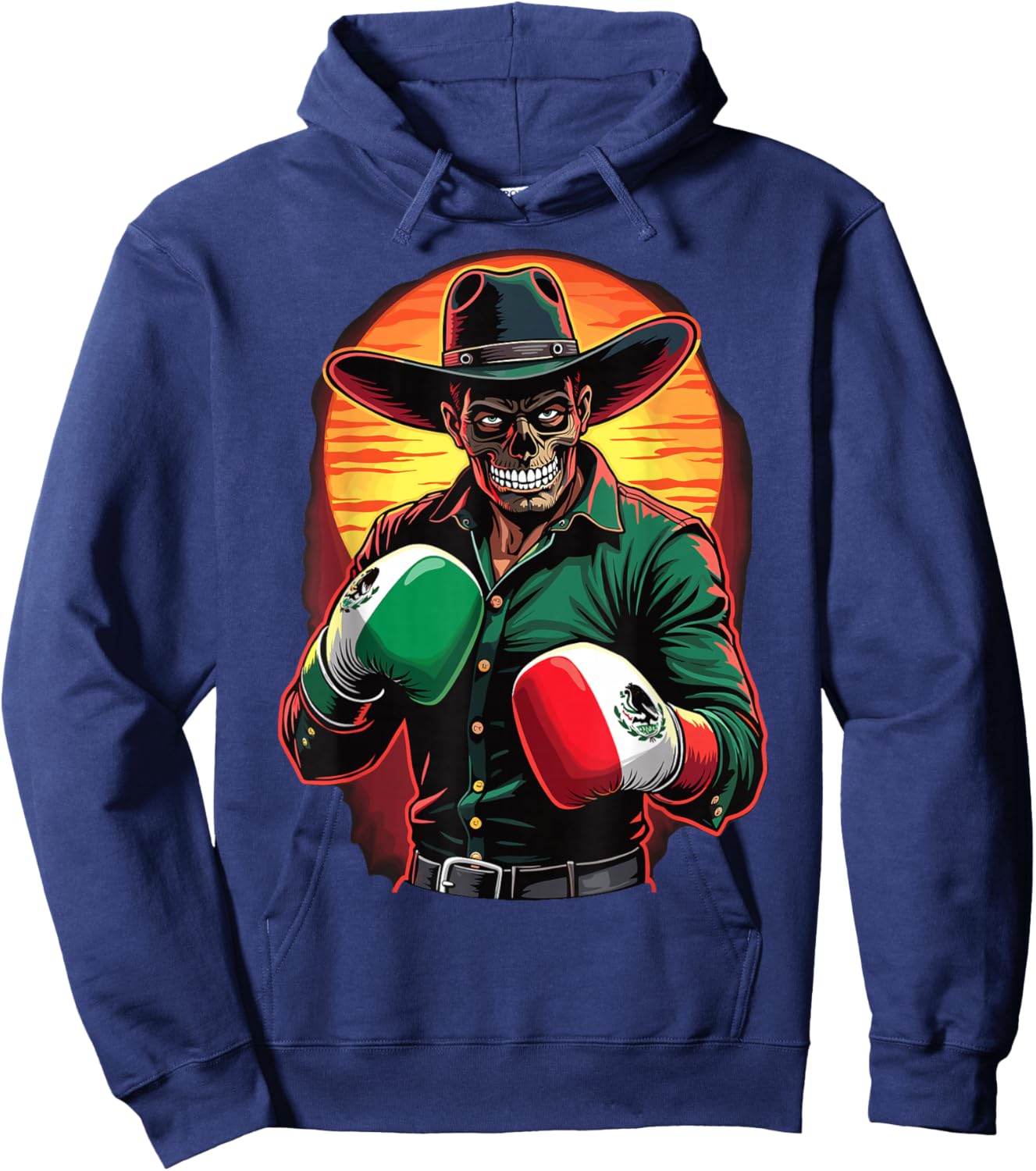 Mexican Cowboy Boxer Día de Muertos Boxing Hoodie - Hoodie | Navy