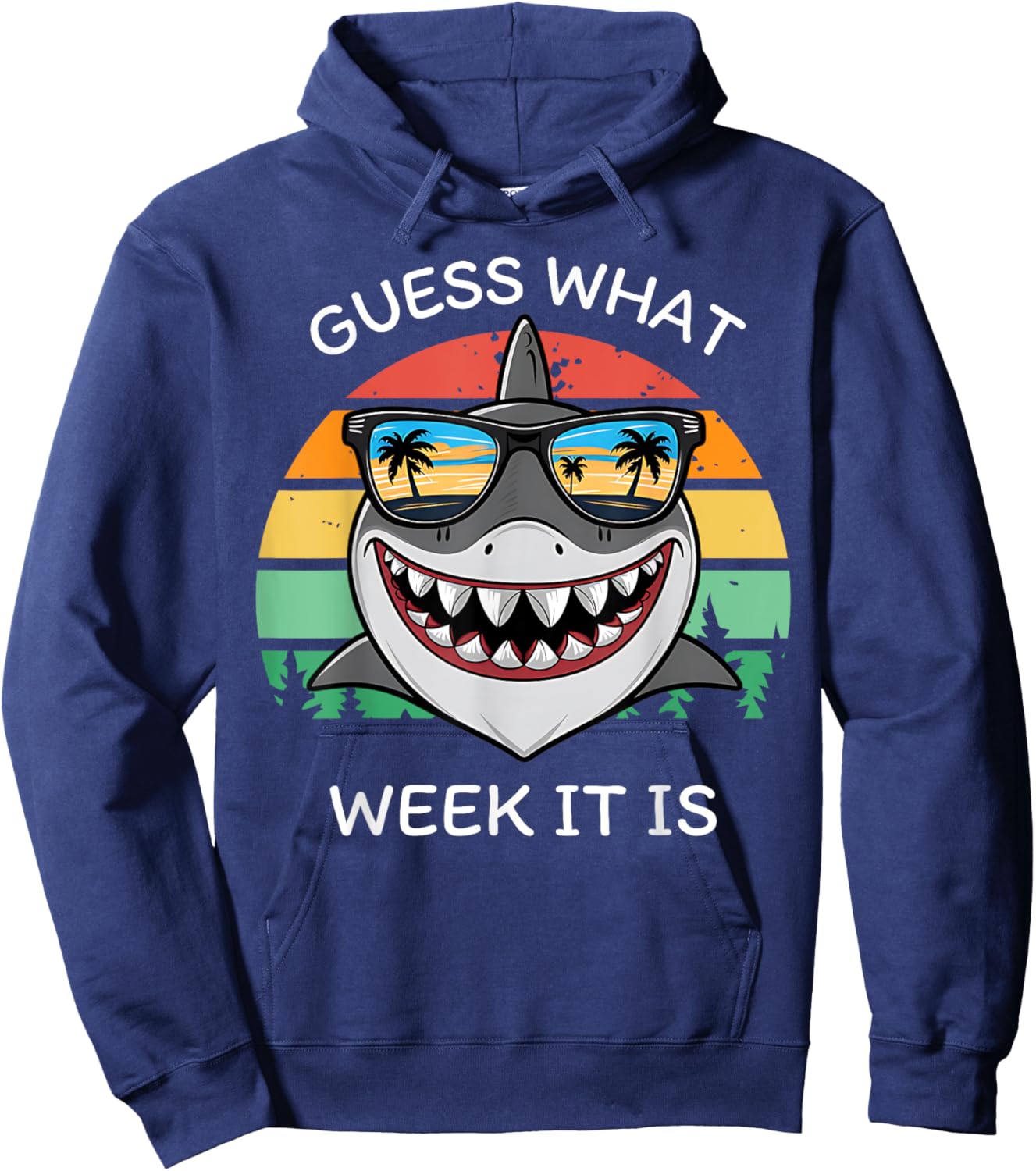 Retro Shark 2025 Week Guess What Week It Is Shark Lover Crew Hoodie - Hoodie | Navy