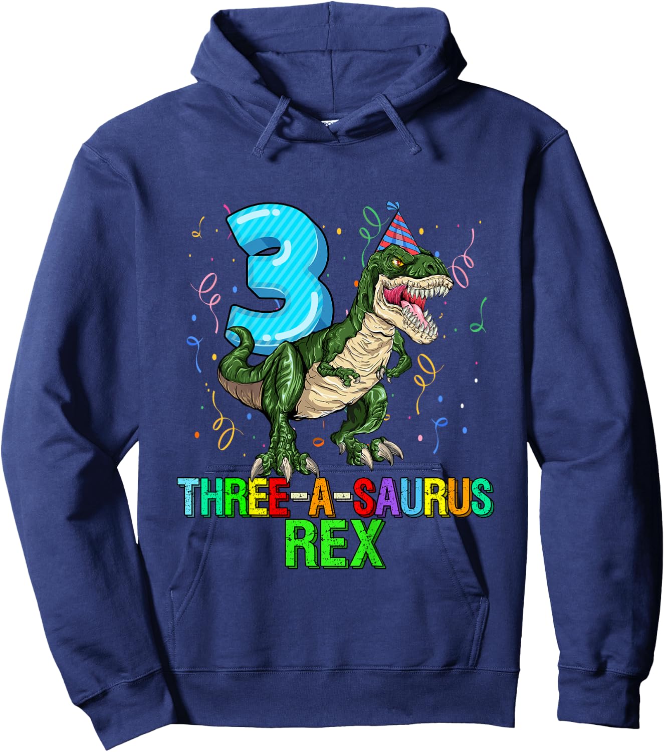 Kids 3 Year Old Boy 3rd Birthday Dinosaur Gift Threeasaurus Hoodie - Hoodie | Navy