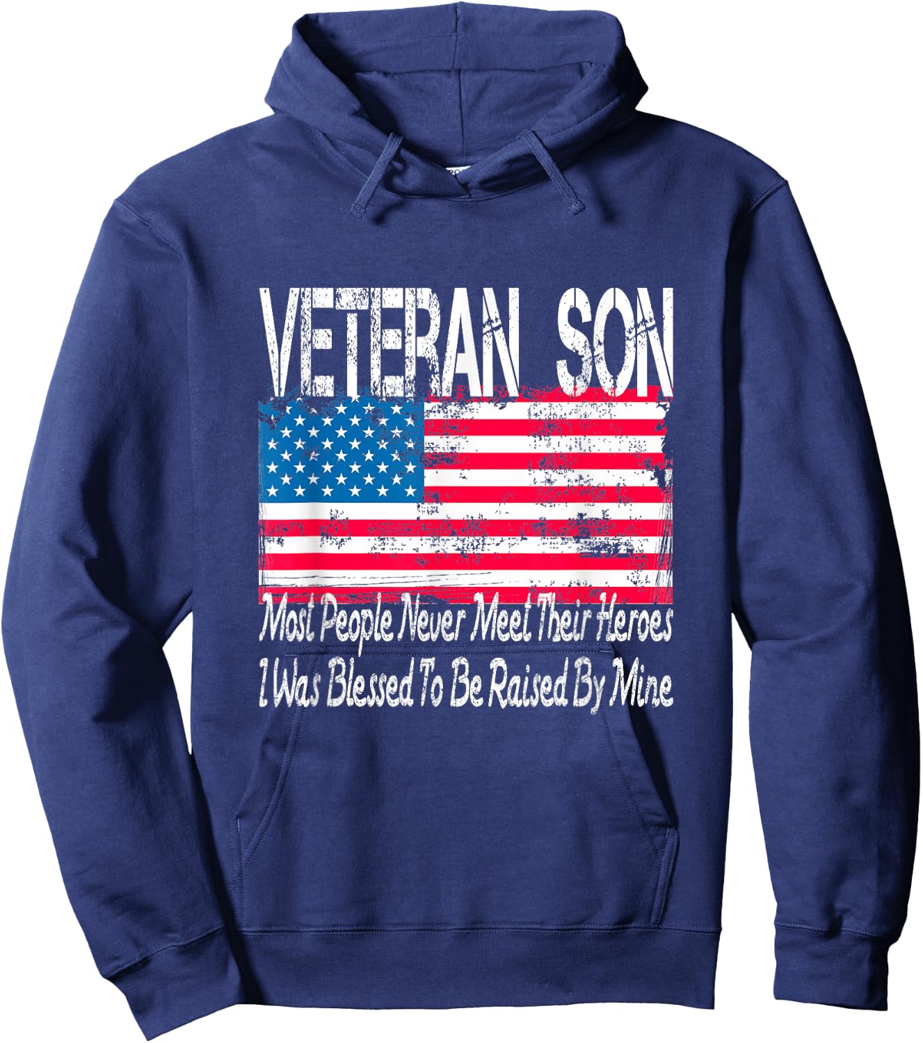 Vintage American Flag US Military Family Veteran Son Hoodie - Hoodie | Navy