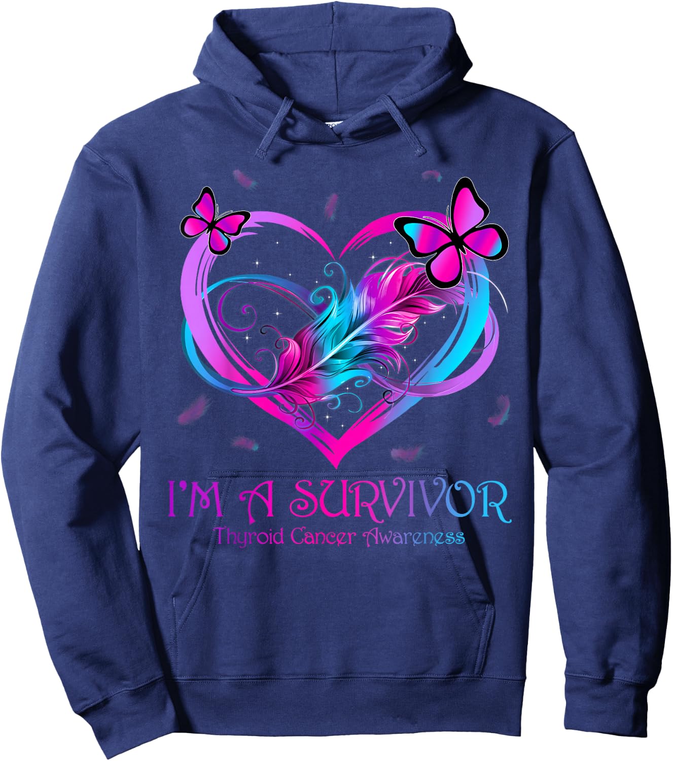 Butterfly Heart I'm A Survivor Thyroid Cancer Awareness Hoodie - Hoodie | Navy