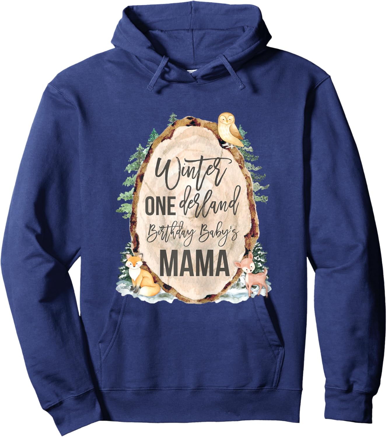 Mama Woodland Winter Onederland 1st Birthday Forest Animals Hoodie - Hoodie | Navy