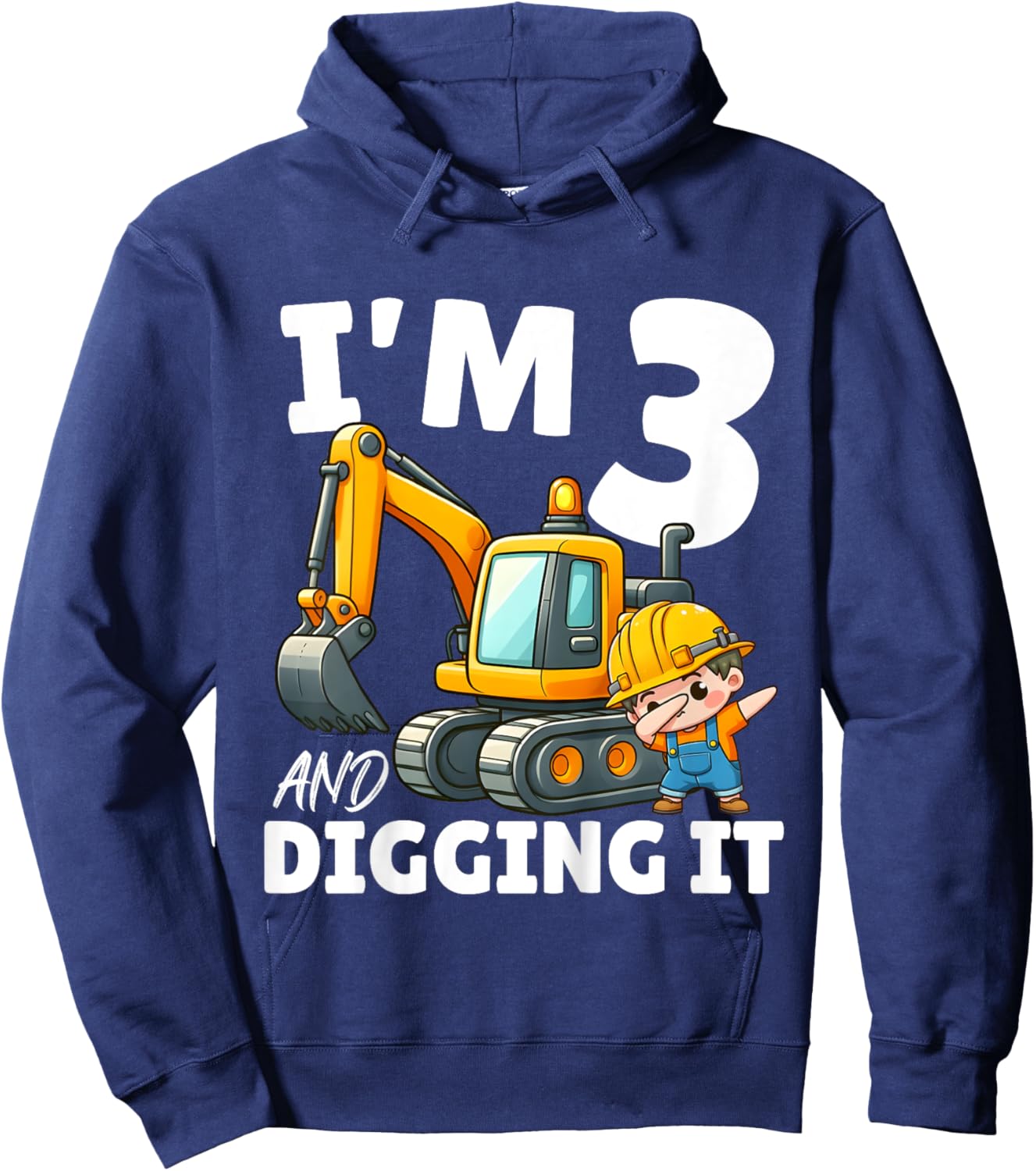 Kids I'm 3 And Digging It 3rd Birthday Dabbing Construction Boy Hoodie - Hoodie | Navy