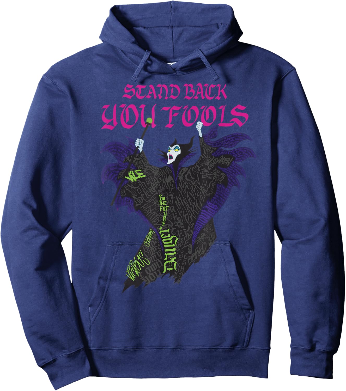 Disney Villains Maleficent Stand Back You Fools Text Fill Hoodie - Hoodie | Navy