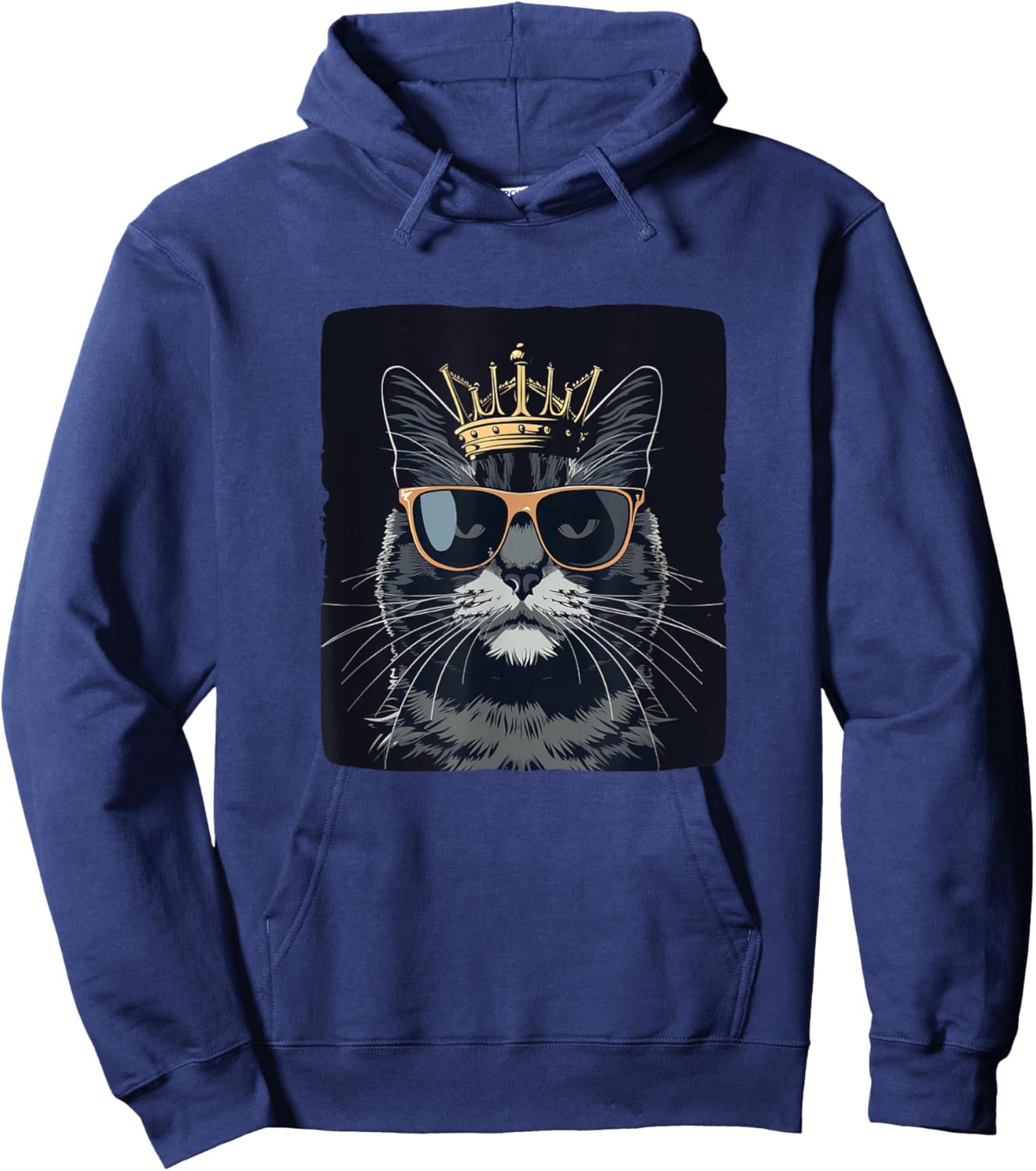 Funny Sunglasses Cat King with a Silly Crown Hoodie - Hoodie | Navy