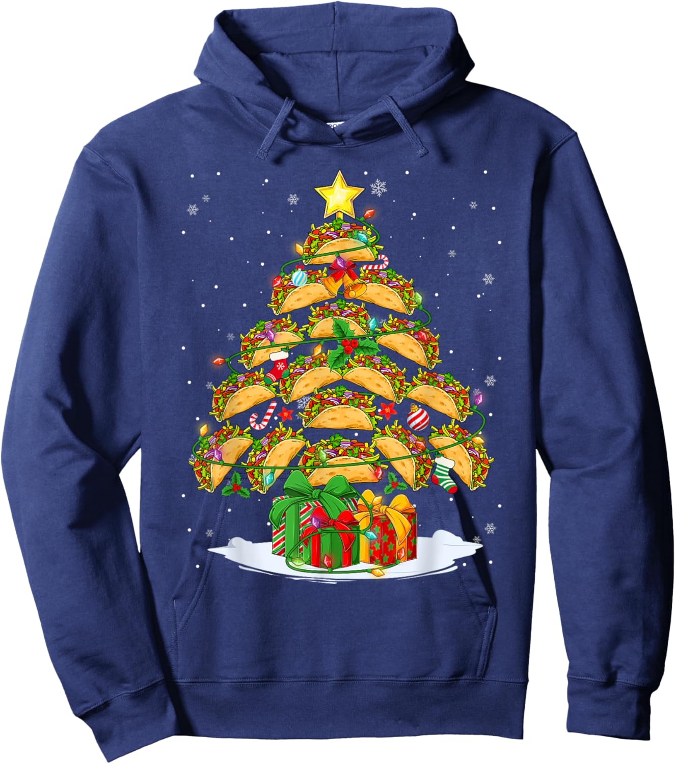 Funny Tacos Christmas Tree Lights & Ornaments Food Lovers Hoodie - Hoodie | Navy