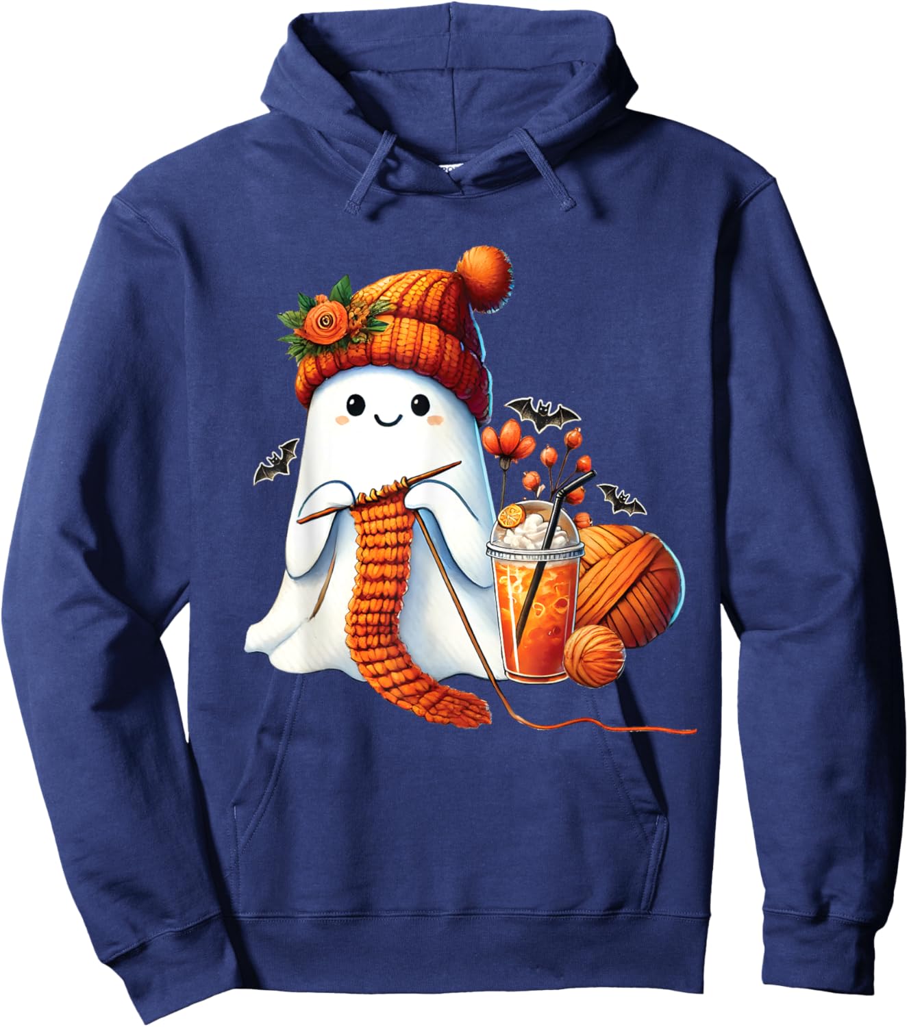 Cute Ghost crochet knitting Lovers Halloween Coffee Women Hoodie - Hoodie | Navy