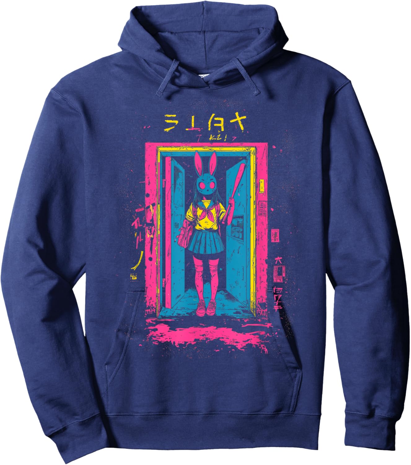 Creepy Girl Bunny Grunge Slasher Pastel Goth Anime Horror Hoodie - Hoodie | Navy