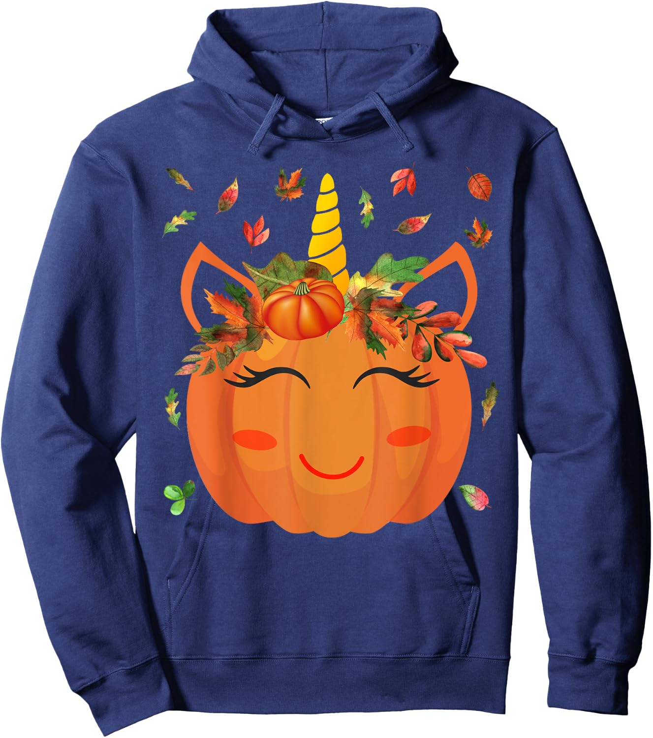 Cute Unicorn Pumpkin for Kids Halloween Thanksgiving Hoodie - Hoodie | Navy