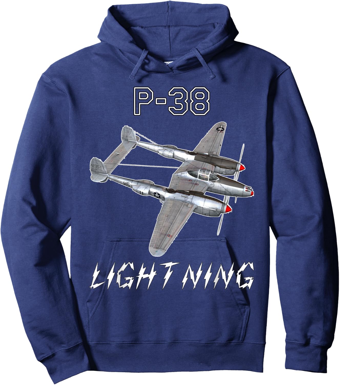 P-38 Lightning USAF Warbird WW2 Airplane Hoodie - Hoodie | Navy