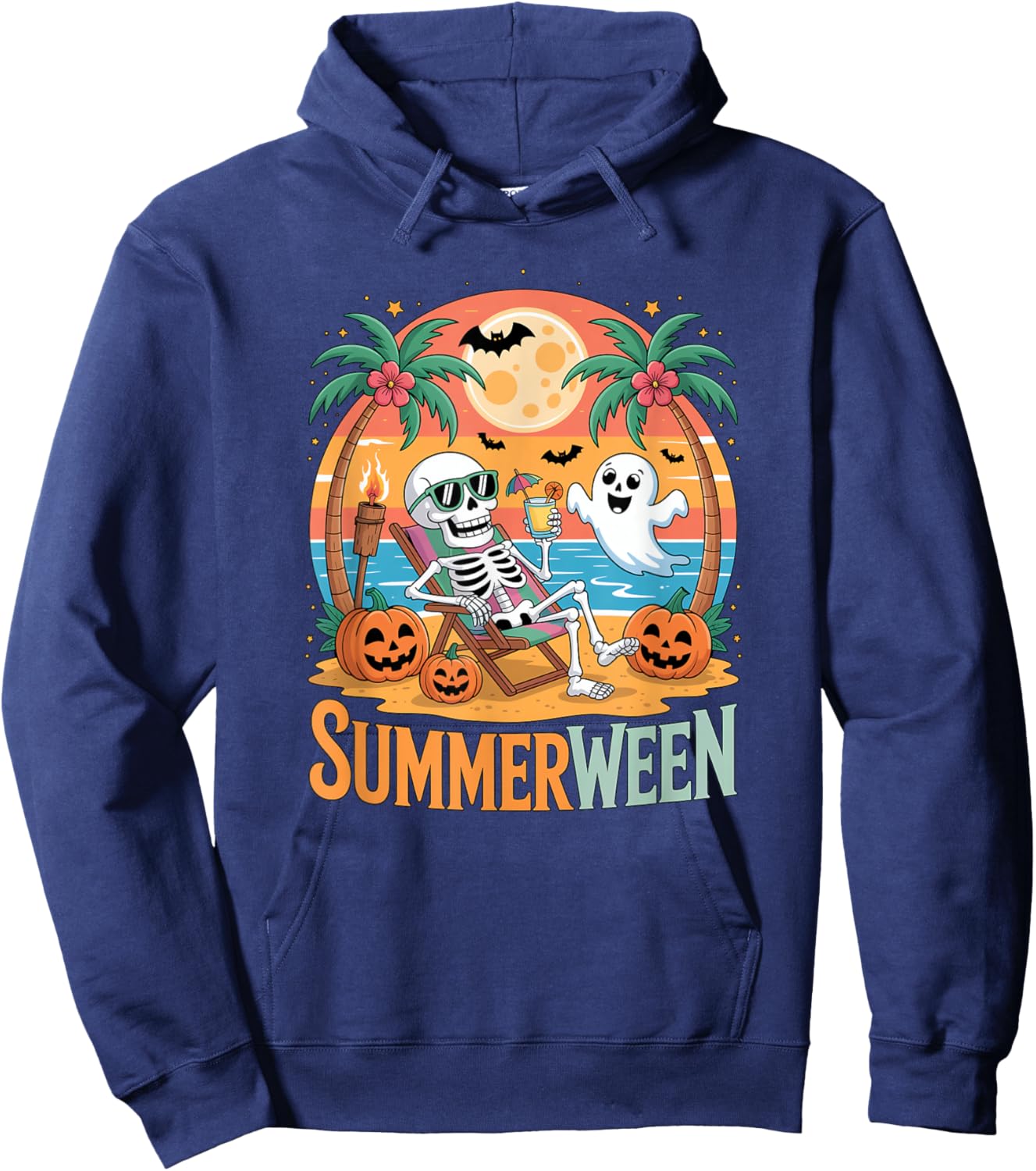 Summerween Skeleton Ghost Beach Halloween Summer Scary Fun Hoodie - Hoodie | Navy