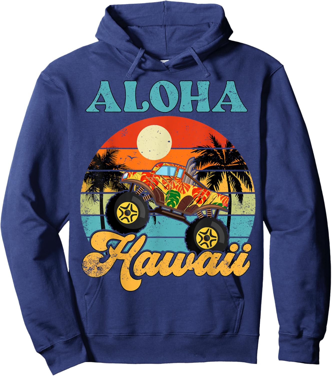 Hawaiian-Shirt Aloha Hawaii Monster Truck Youth Boy Toddler Hoodie - Hoodie | Navy