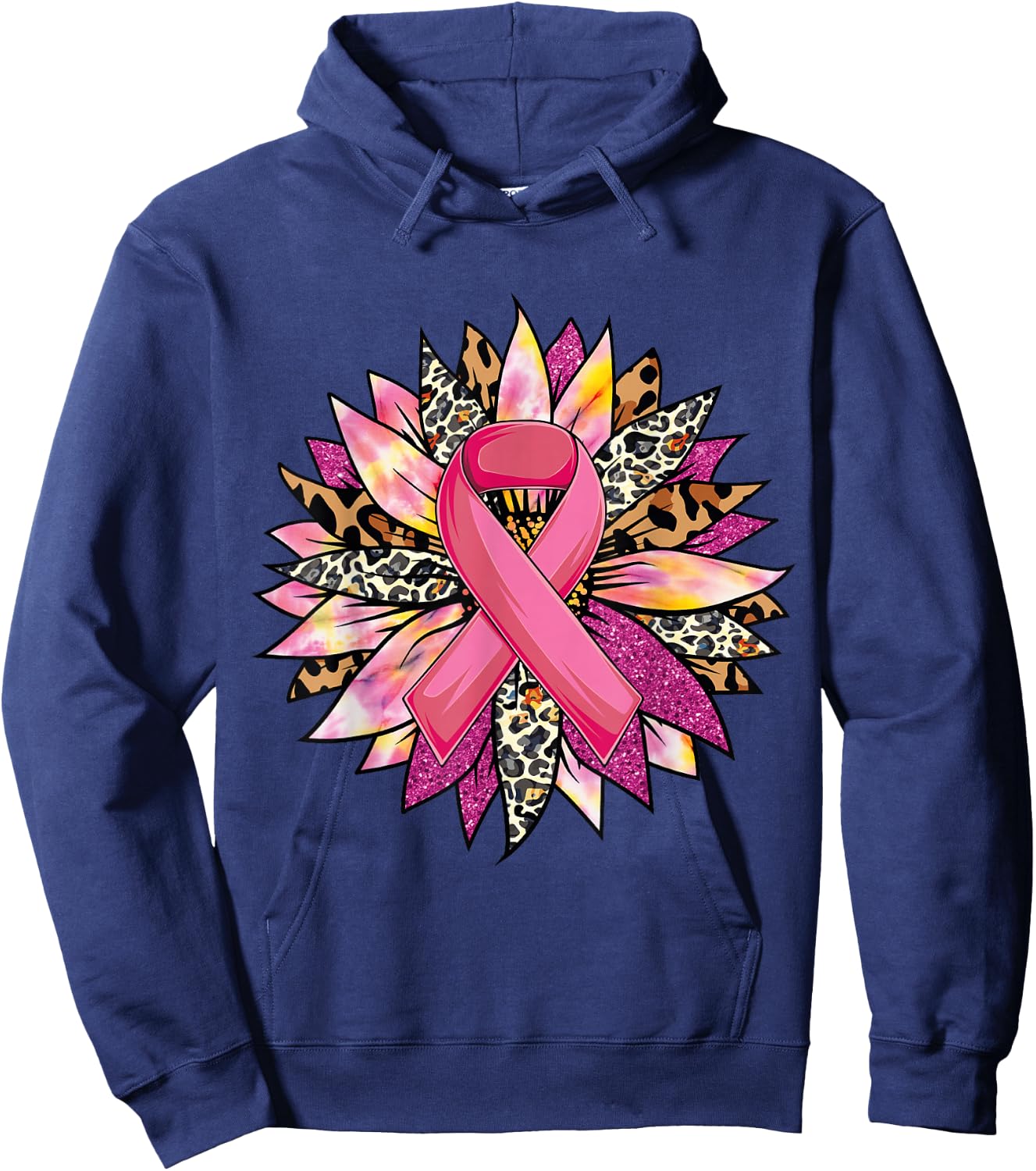 Sunflower Breast Cancer Awareness Leopard Sunflower Ribbon Hoodie - Hoodie | Navy