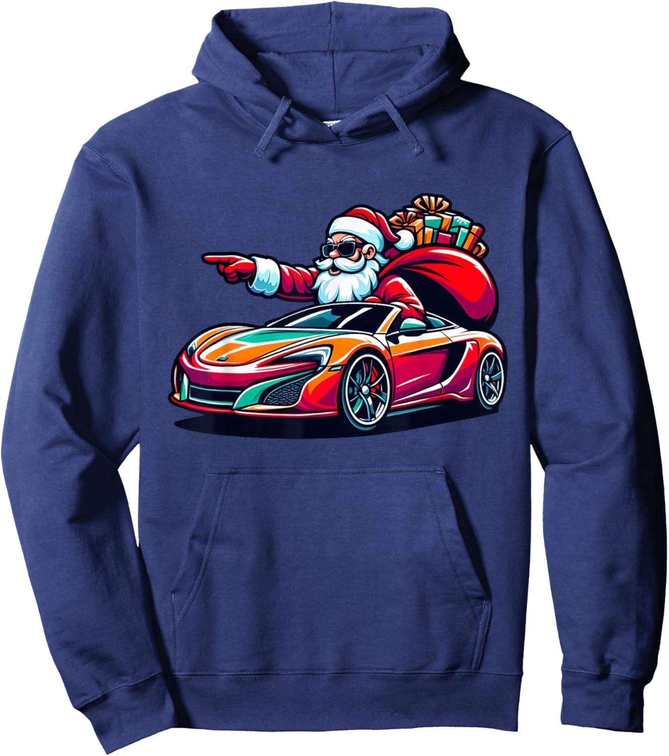 Funny Christmas Santa Claus Driving Sport Car Xmas Pajama Hoodie - Hoodie | Navy