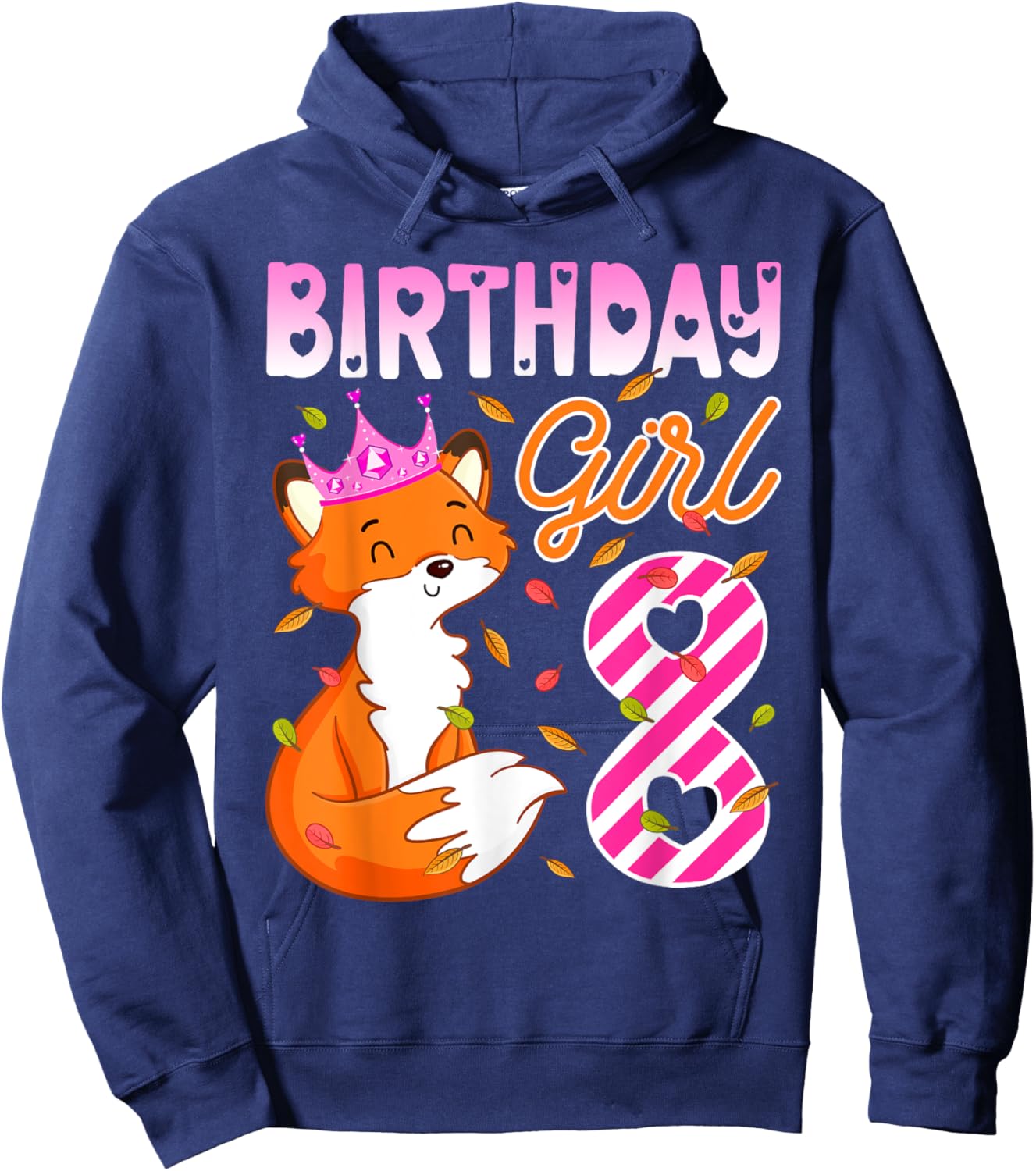 Fox Animal Lovers 8th Birthday Girl Fox B-day 8 year old Hoodie - Hoodie | Navy