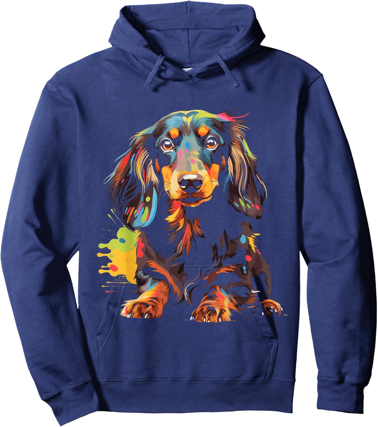 Long Hair Dachshund Puppy Best Dog Walking Pet Hoodie - Hoodie | Navy
