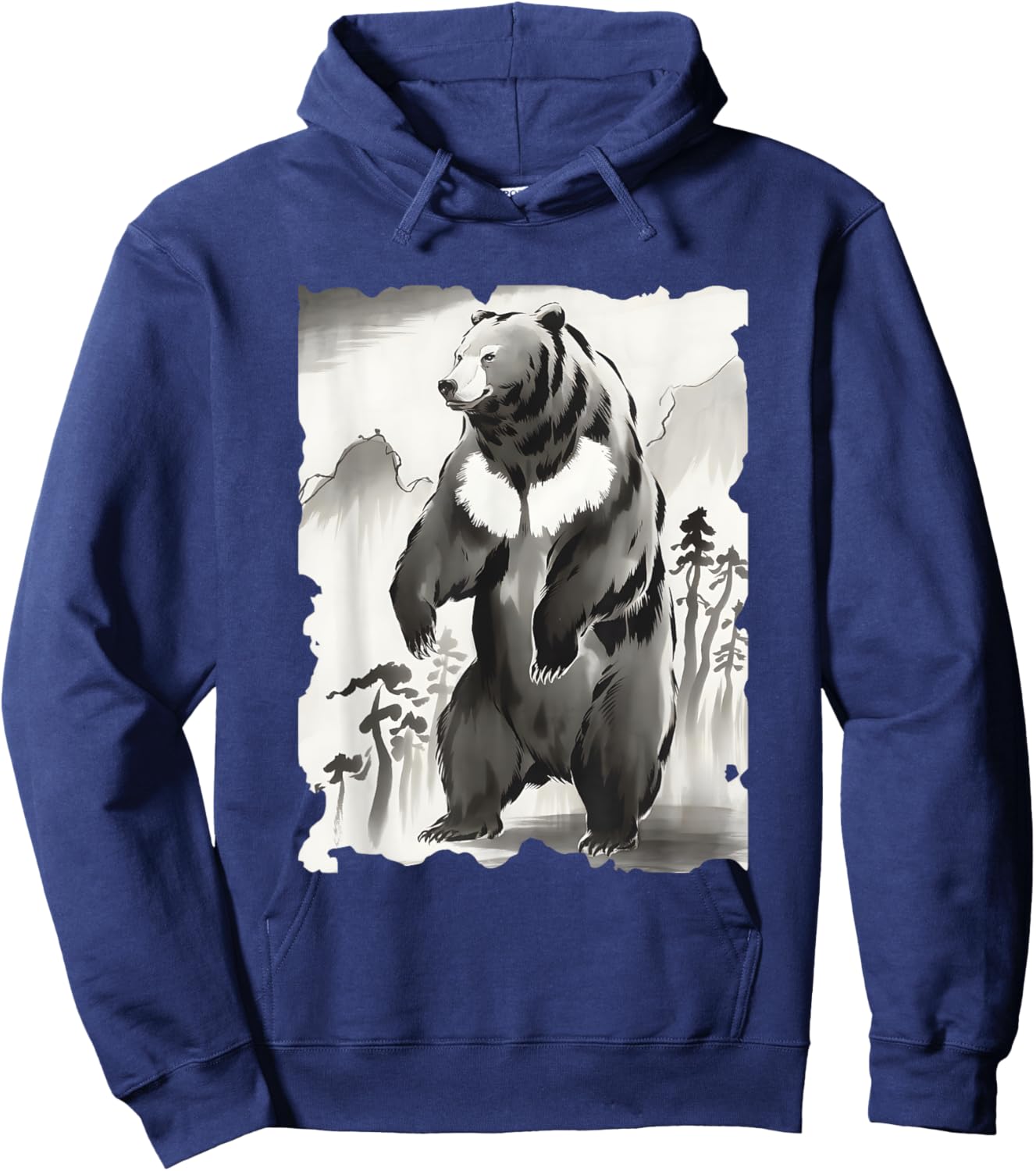 Bear Sumi-e Graphic - Vintage Japanese Art Kuma Bear Hoodie - Hoodie | Navy