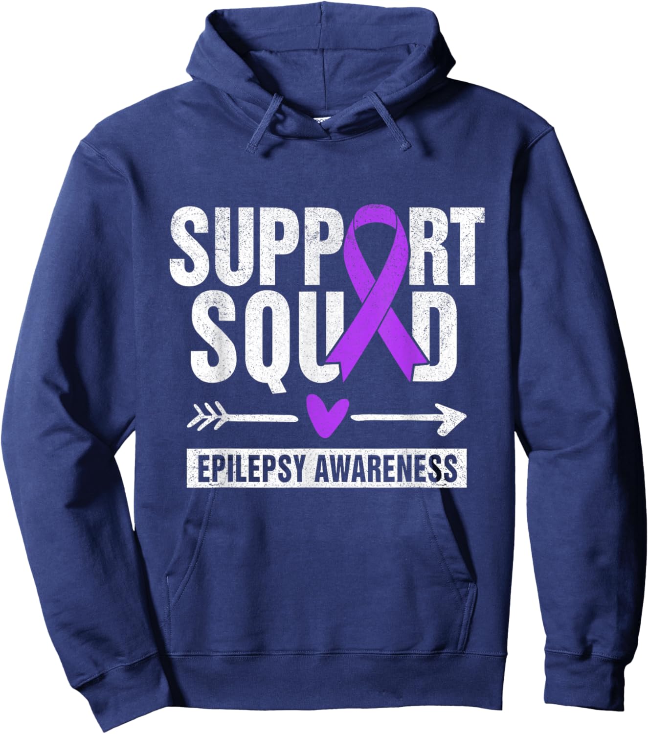 Support Squad Epilepsy Awareness I Wear Purple Ribbon Hoodie - Hoodie | Navy