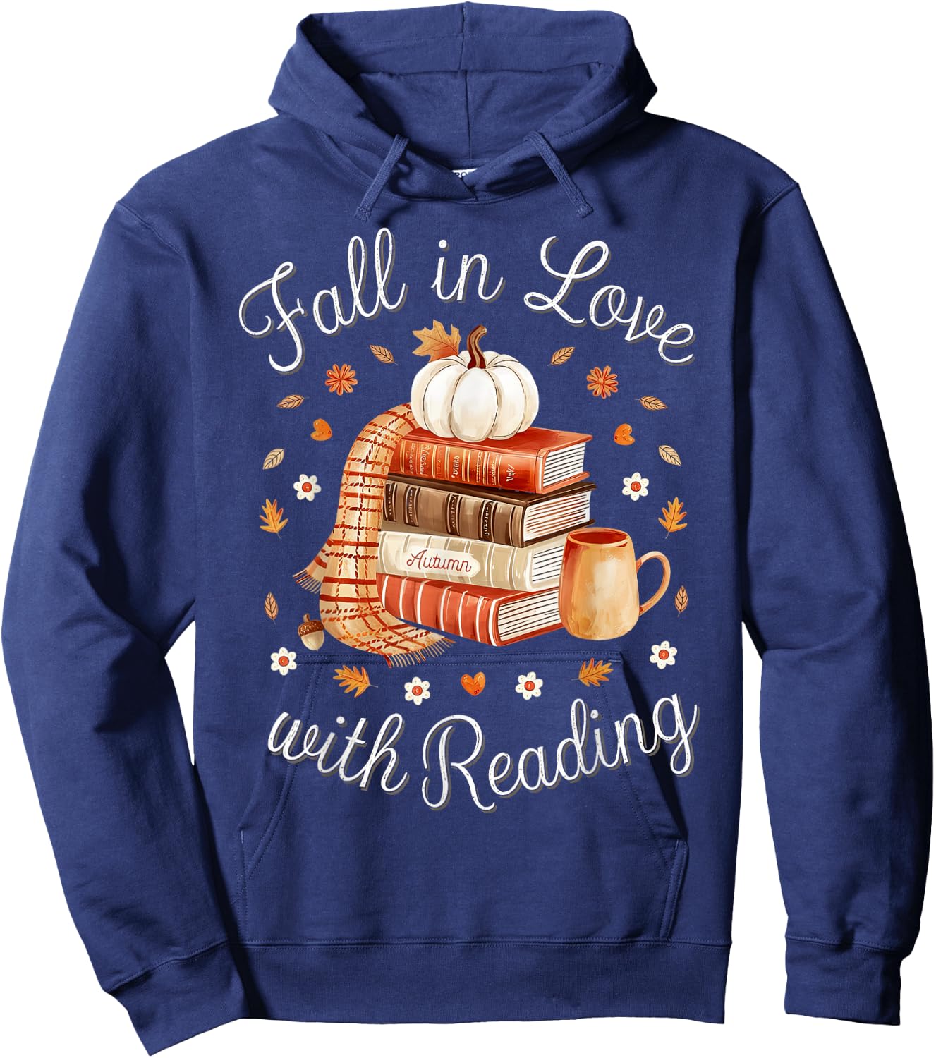 Fall In Love With Reading Book Autumn Pumpkins And Teachers Hoodie - Hoodie | Navy