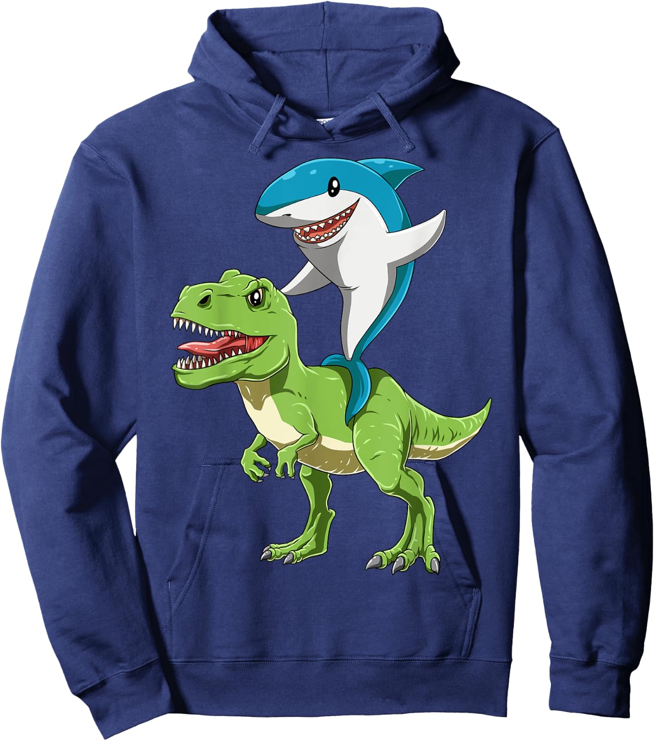 Shark Riding Dinosaur Shark Riding T-Rex Shark Lover Jawsome Hoodie - Hoodie | Navy