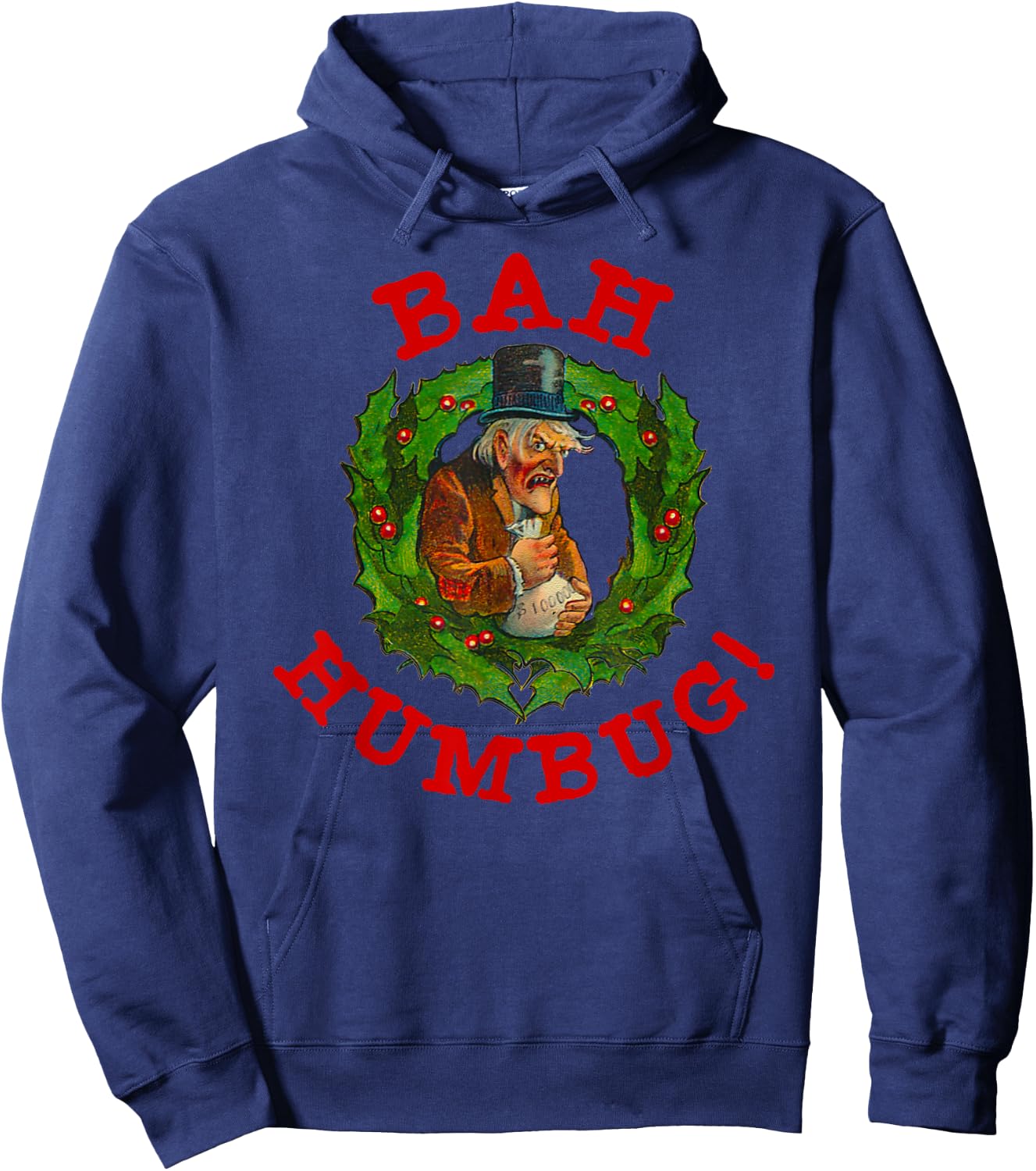 Ugly Christmas Party Scrooge Bah Humbug Christmas Wreath Hoodie - Hoodie | Navy