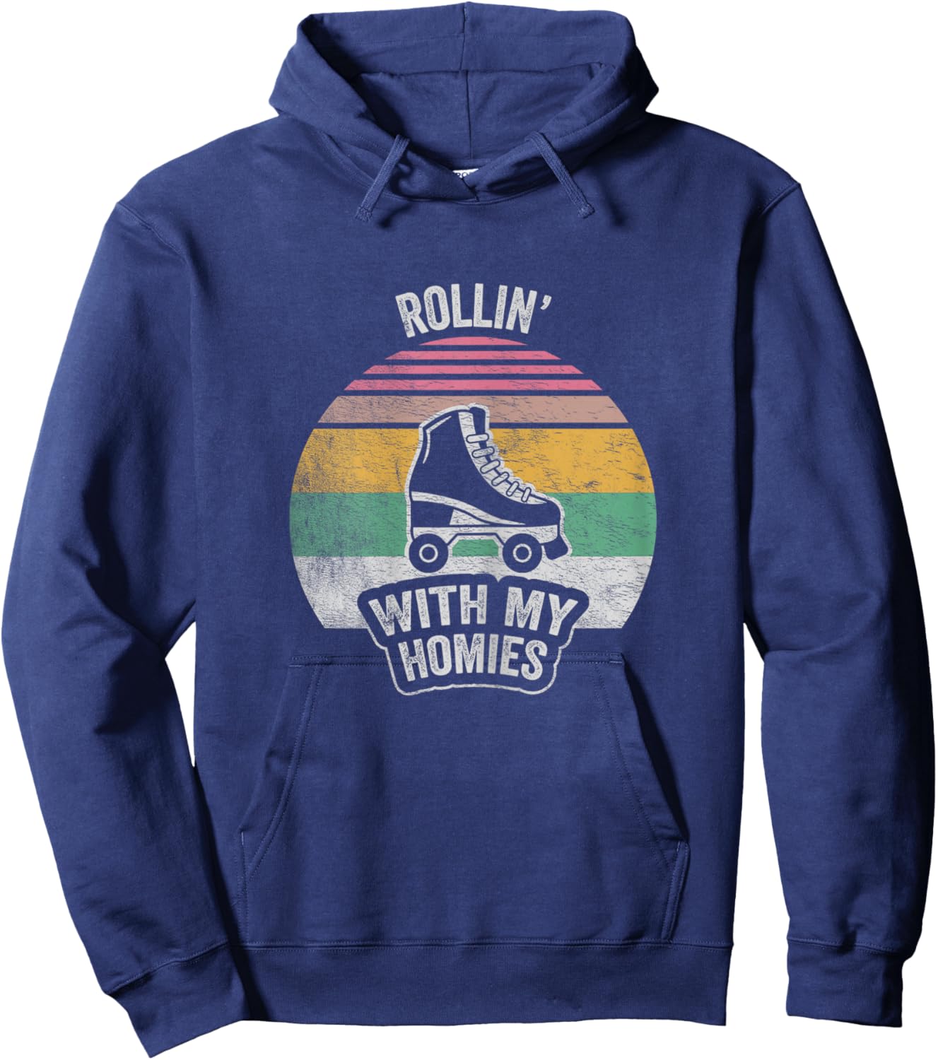 NICE 'N COOL Retro Vintage Rollin With My Homies Roller Skating , Female X-Small Hoodie - Hoodie | Navy