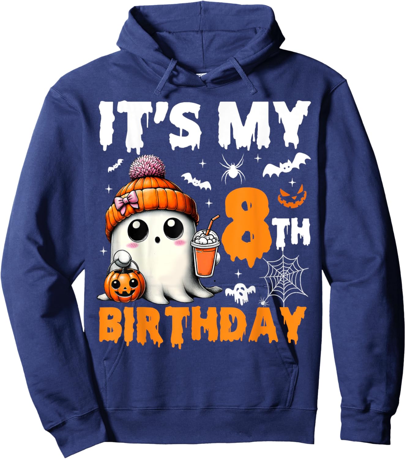 It's My 8th Birthday 8 Years Old Ghost Pumpkin Halloween Hoodie - Hoodie | Navy