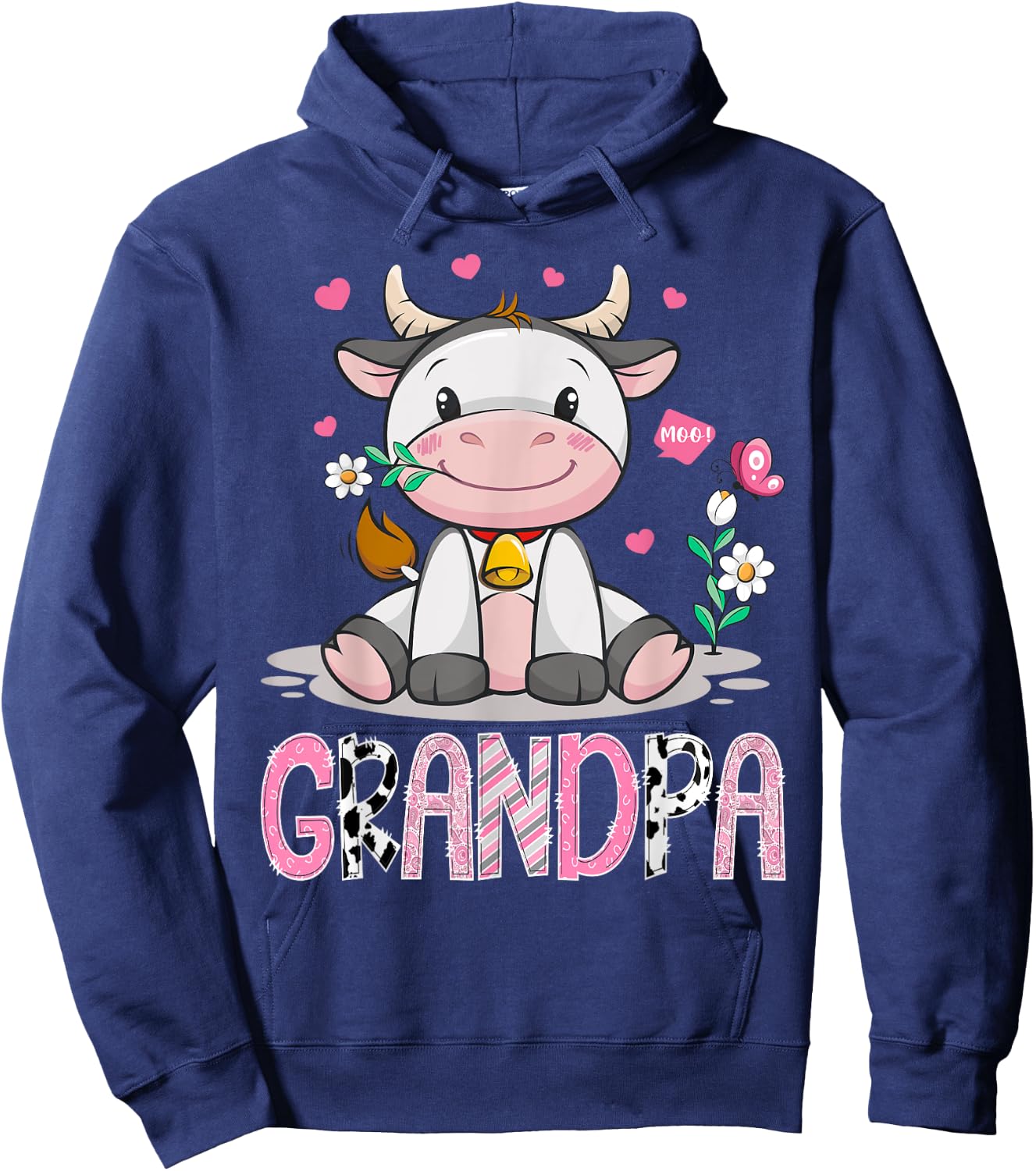 Grandpa Cute Cow Moo Farmer Birthday Family Matching Hoodie - Hoodie | Navy