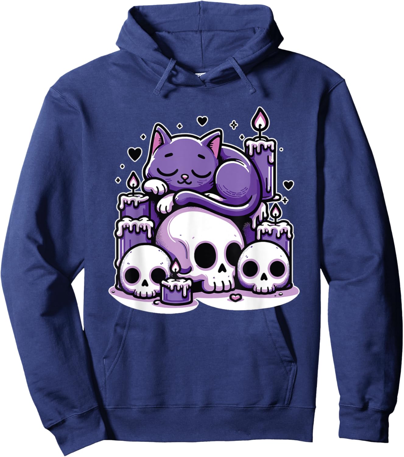 Kawaii Pastel Goth Cute Creepy Cat Candles Skeleton Men Women Girls Kids Hoodie - Hoodie | Navy