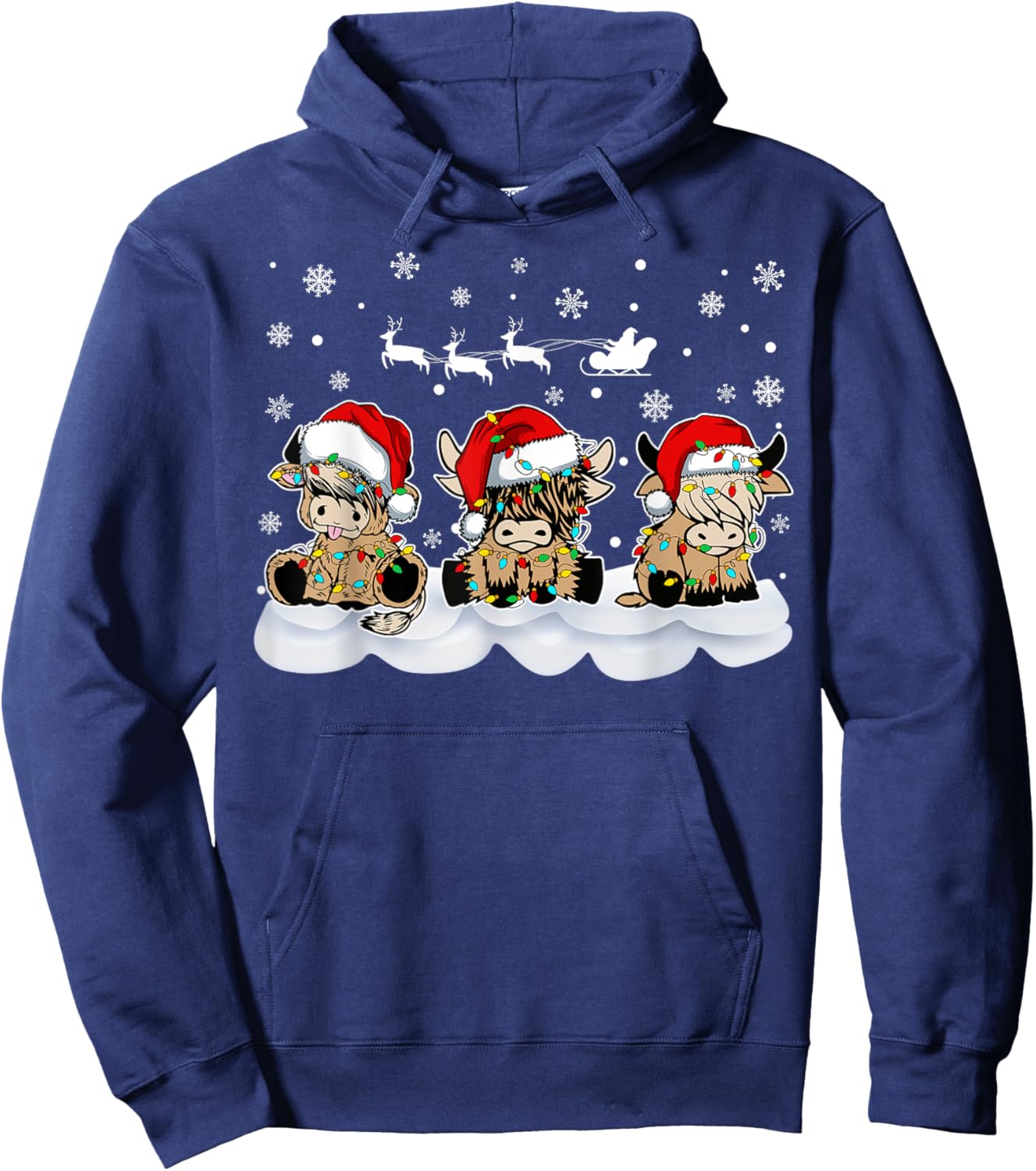 Highland Cow Christmas Merry and Bright Christmas Pajama Hoodie - Hoodie | Navy