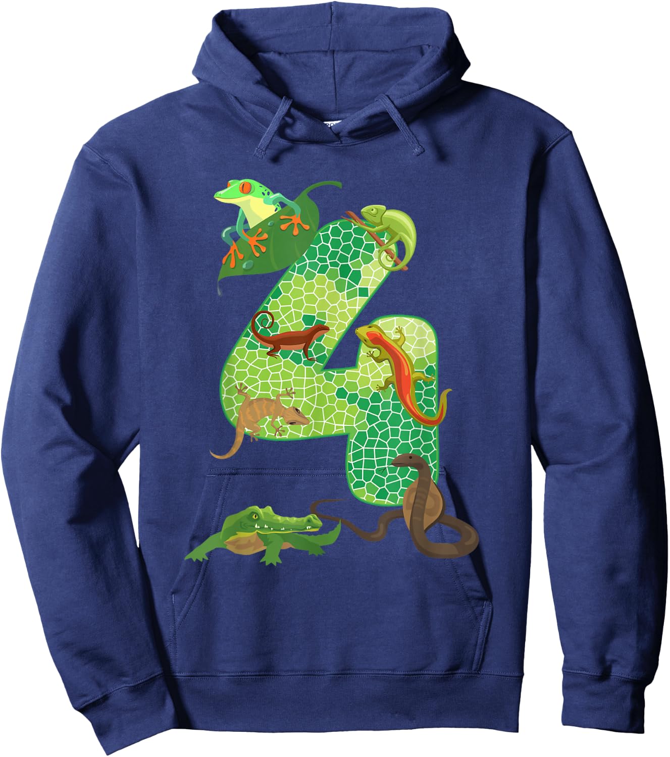 4th Birthday Reptile Themed 4 Year Old Birthday Party Hoodie - Hoodie | Navy