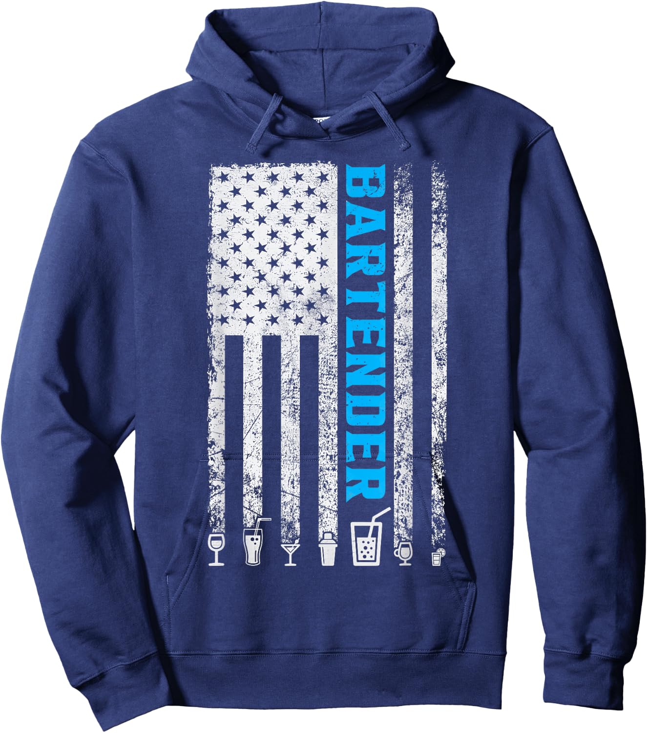 Bartender American Flag 4th of July Vintage Funny Bartender Hoodie - Hoodie | Navy