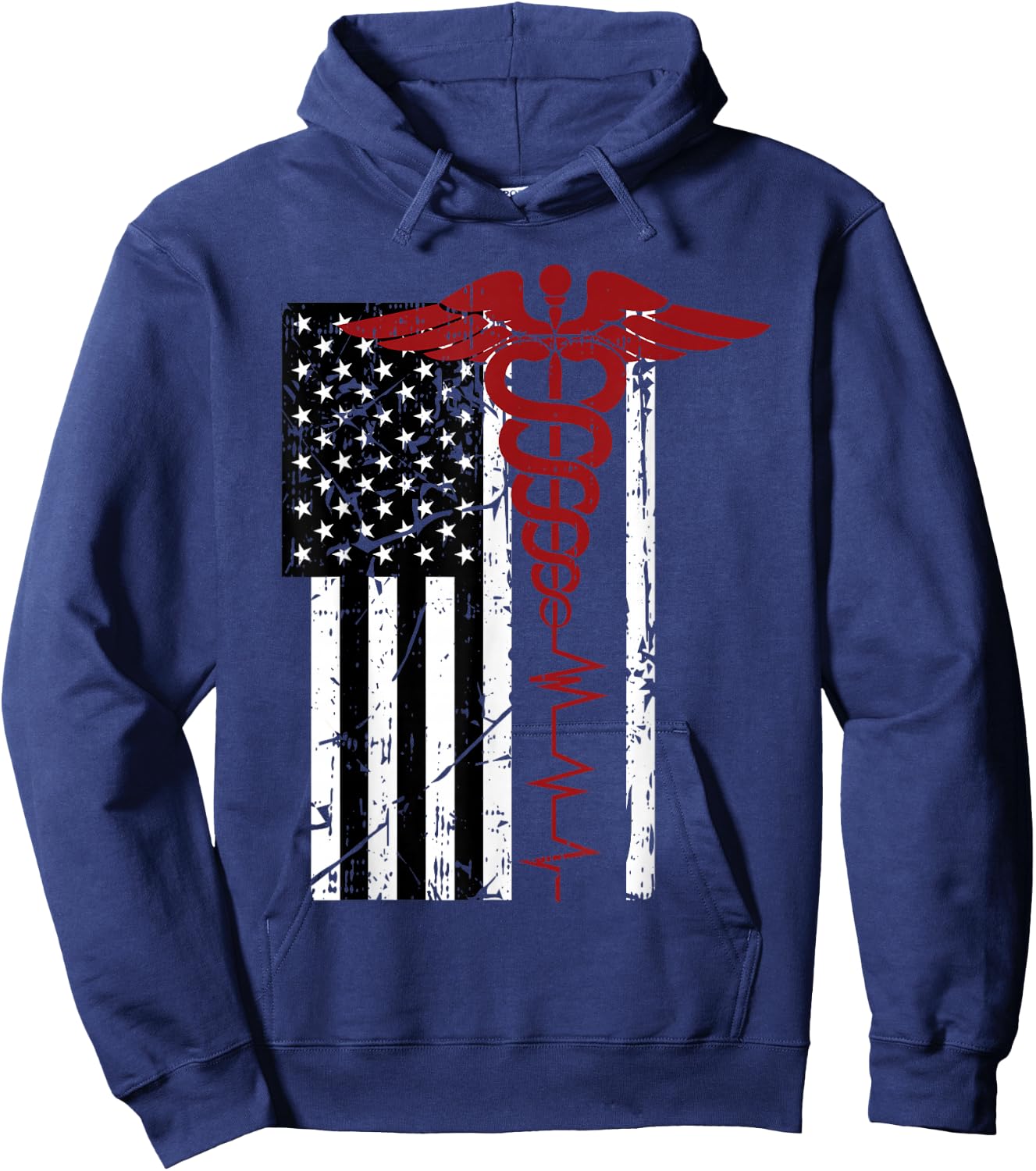 USA Flag Medical Symbol Black Patriotic Caduceus Nurse Gift Hoodie - Hoodie | Navy