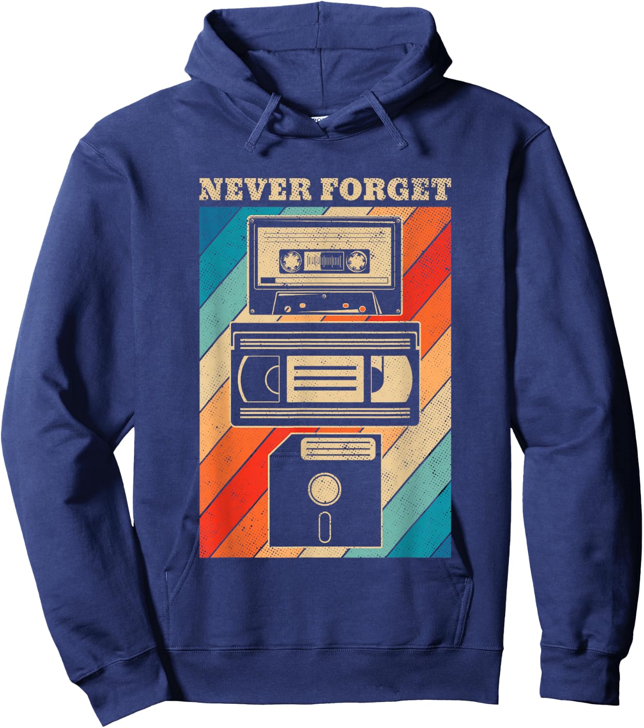 Never Forget Vintage Floppy Disk VHS Tape 90s 80s Cassette Hoodie - Hoodie | Navy