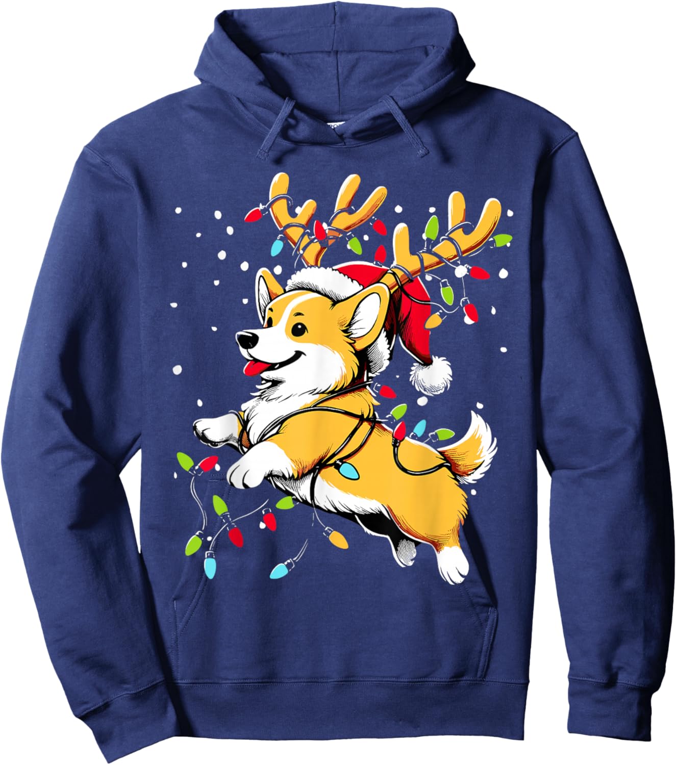 Corgi Santa Christmas Tree Lights, Funny Ugly Pajamas Women Hoodie - Hoodie | Navy