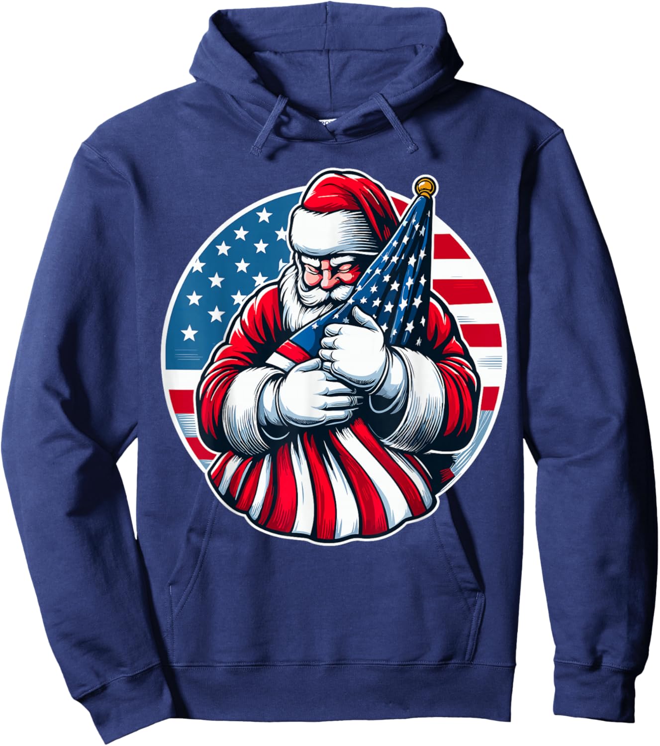 Patriotic Santa Claus Women USA Flag Christmas Hoodie - Hoodie | Navy