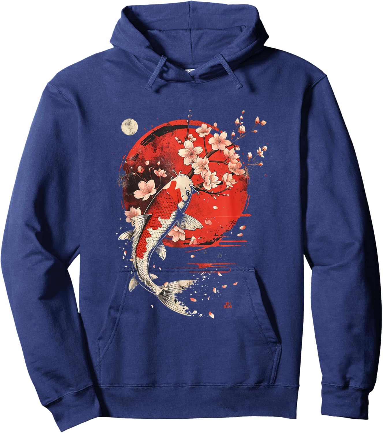Cherry Blossom Koi Carp Fish Japanese Sakura Graphic Art Hoodie - Hoodie | Navy