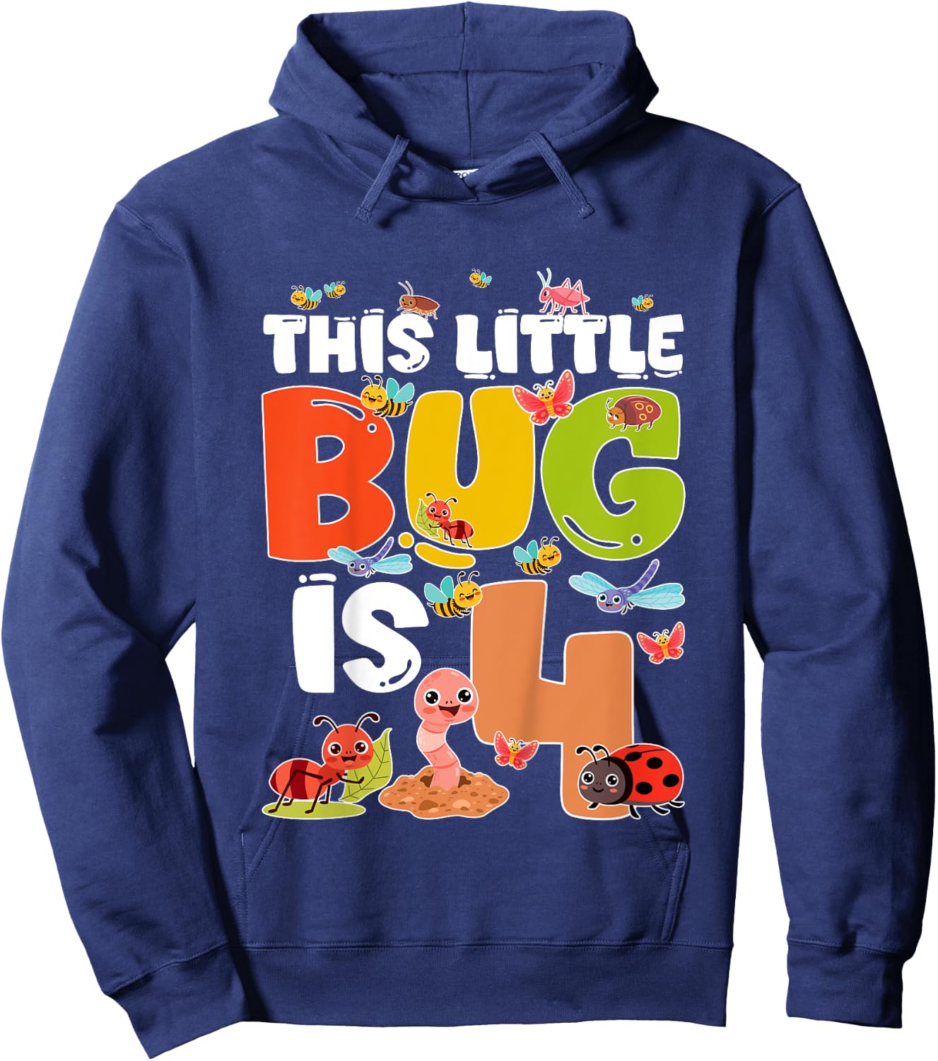 Kids 4th Bug Birthday Four Year Old Bugs Birthday Insects Hoodie - Hoodie | Navy