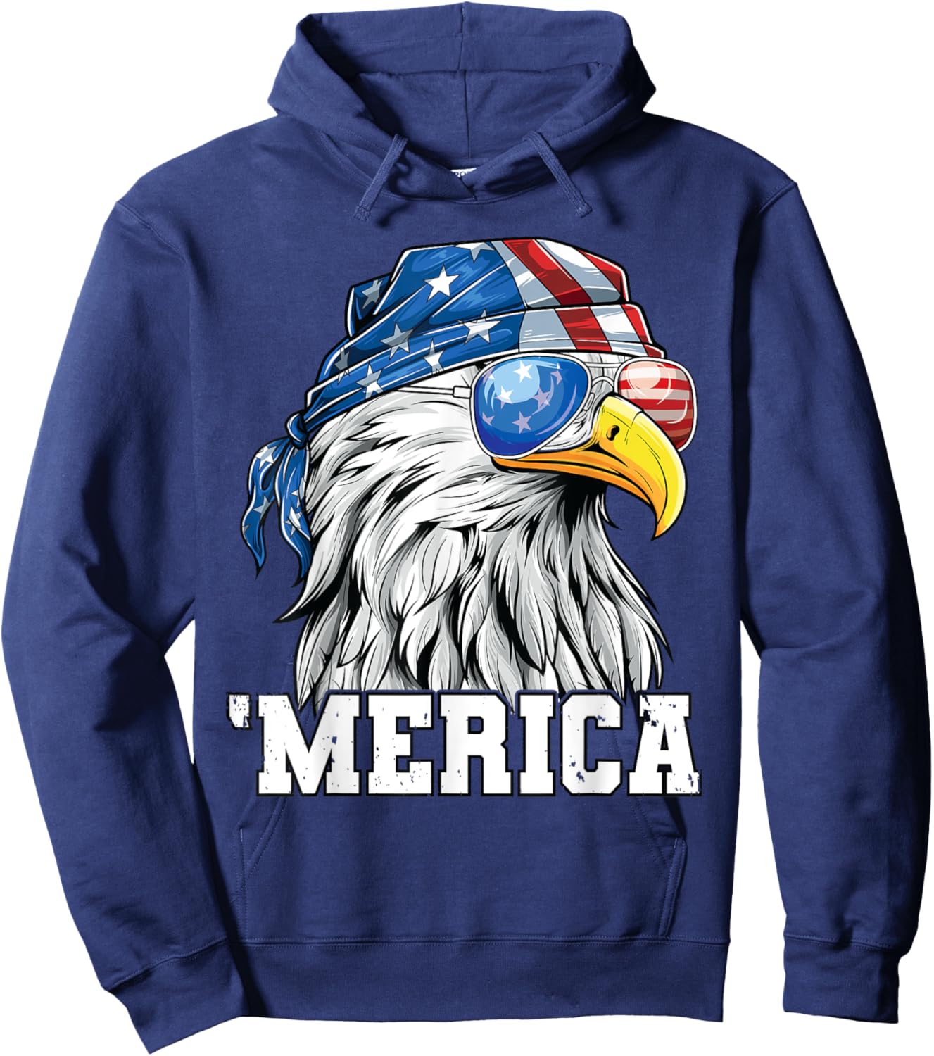 Patriotic 4th of July Shirt Men USA Flag Merica Bald Eagle Hoodie - Hoodie | Navy