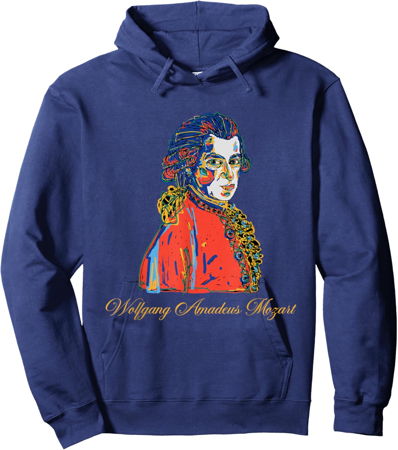 Wolfgang Amadeus Mozart Hand Drawn Portrait Vintage Hoodie - Hoodie | Navy