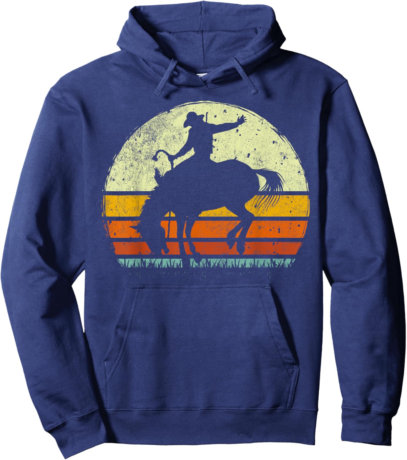 Rodeo Bucking Horse Retro Vintage Equestrian Hoodie - Hoodie | Navy
