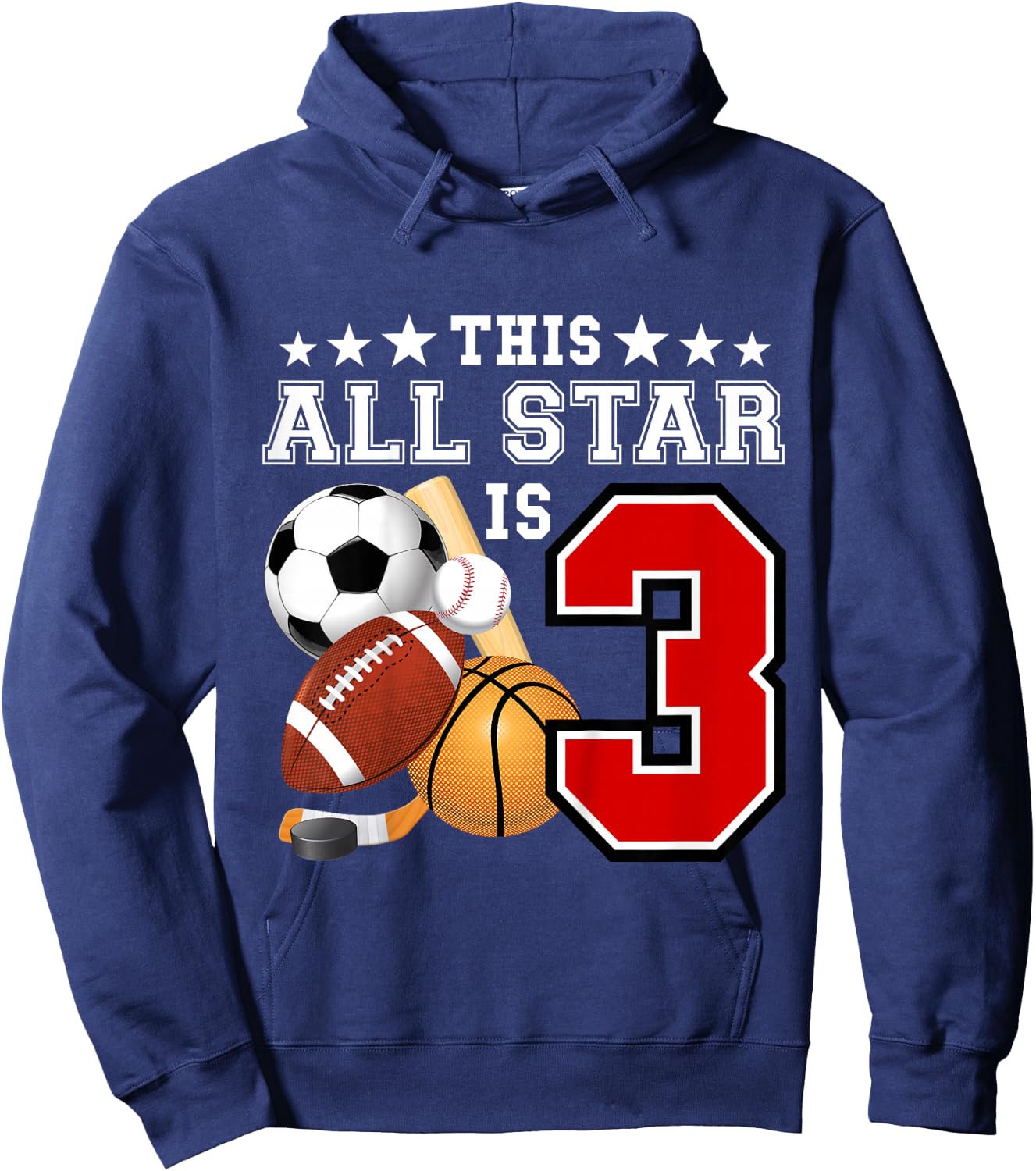 Kids 3 Year Old Sports Star Birthday Party All Sport 3rd Gift Hoodie - Hoodie | Navy