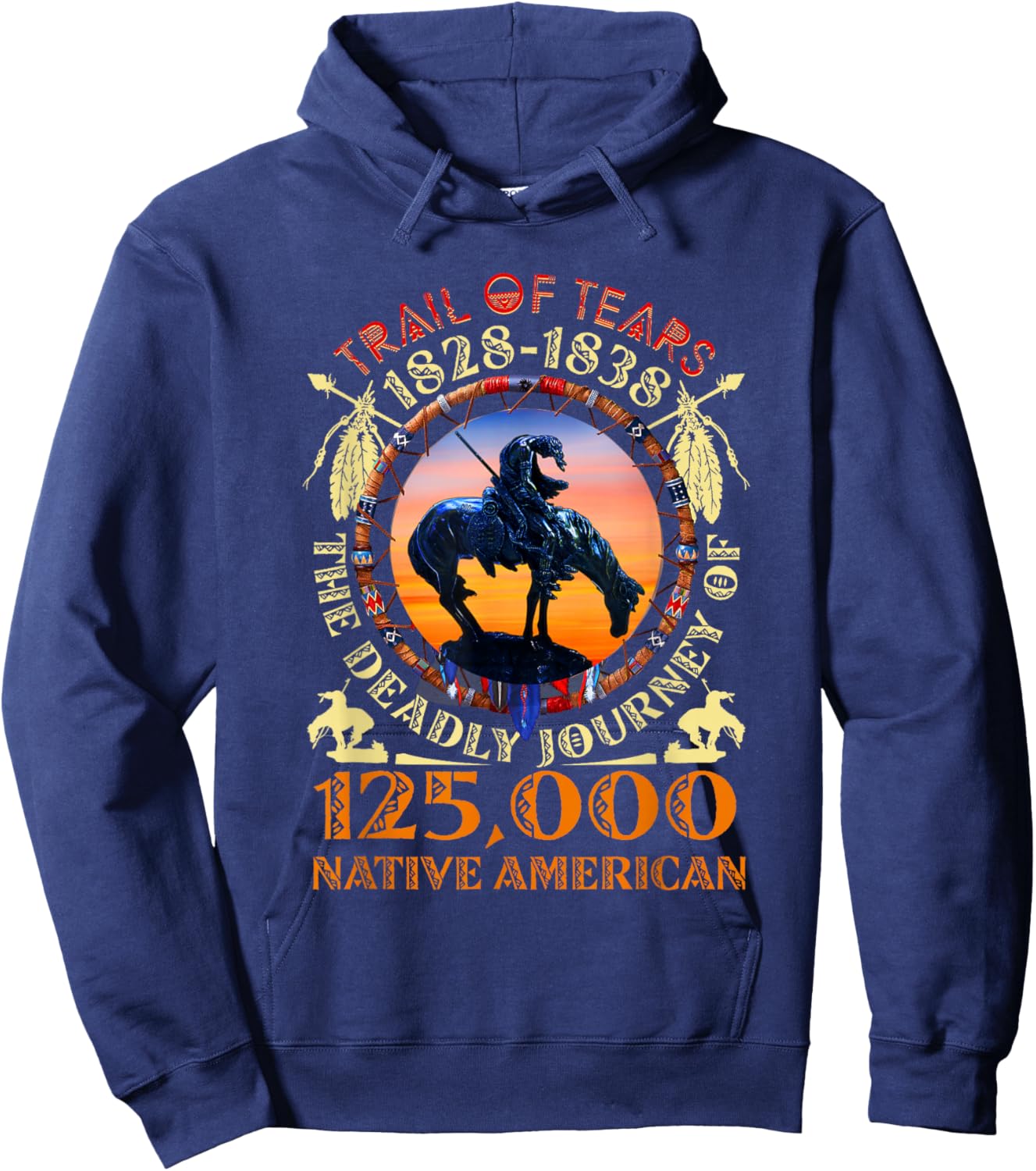 Native American Trail Of Tears 125000 - Black, Small - Short Sleeve - Cultural Hoodie - Hoodie | Navy
