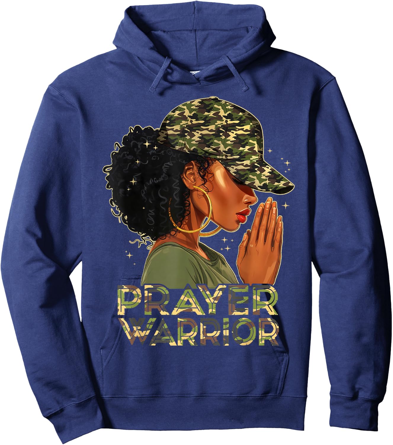 Prayer Warrior Christians Camo African American Afro Woman Hoodie - Hoodie | Navy