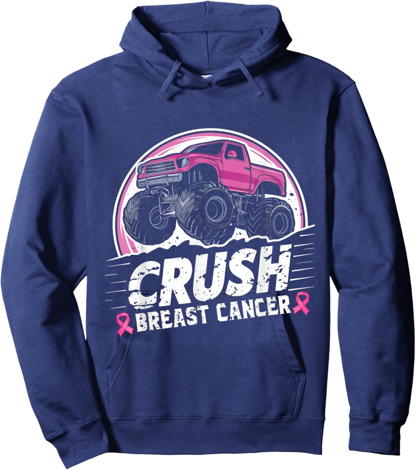Crush Breast Cancer Awareness Monster Truck Toddler Boy Kids Hoodie - Hoodie | Navy