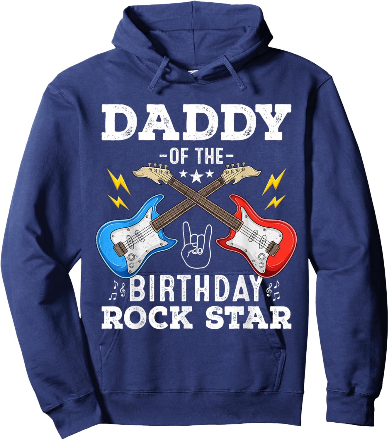 Daddy Of The Birthday Rock Star Cool Guitar Themed Birthday Hoodie - Hoodie | Navy