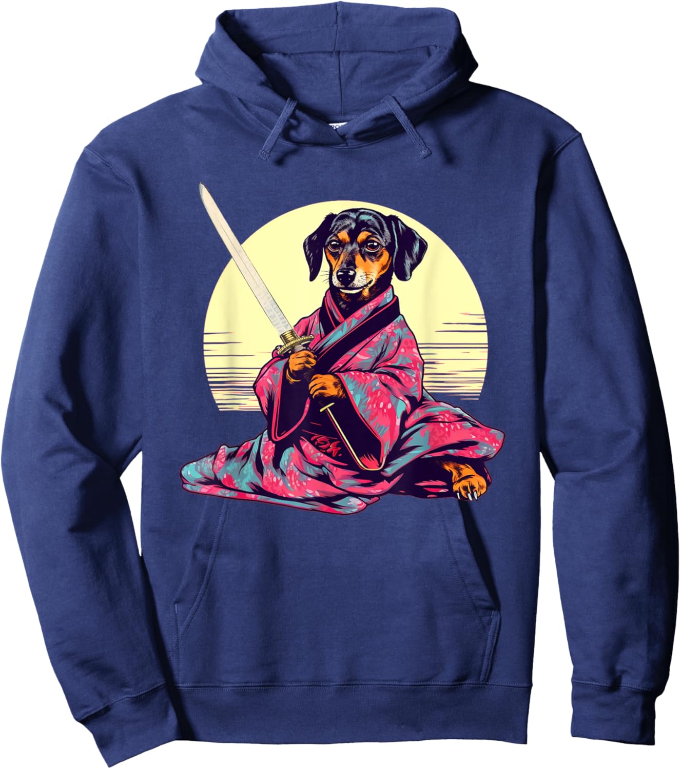 Funny Dachshund Wiener Dog Japanese Tattoo Ukiyoe Art Ninja Men Women Girls Kids Hoodie - Hoodie | Navy