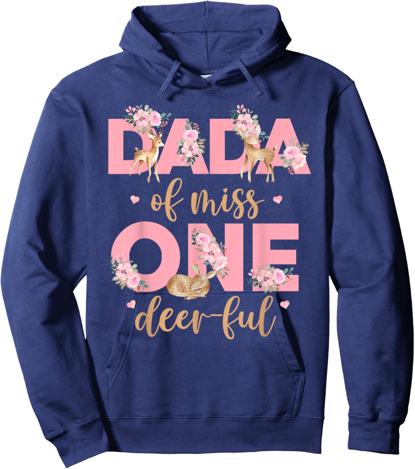 Dada of Little Miss One-deer-ful Bday Girl Floral Deer Hoodie - Hoodie | Navy